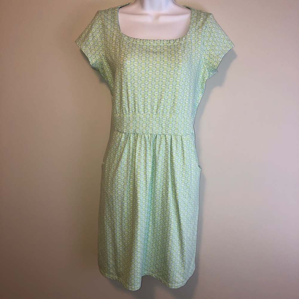 J. McLaughlin Emma Dress Catalina Cloth Fabric Green Soft White Blue Size Medium